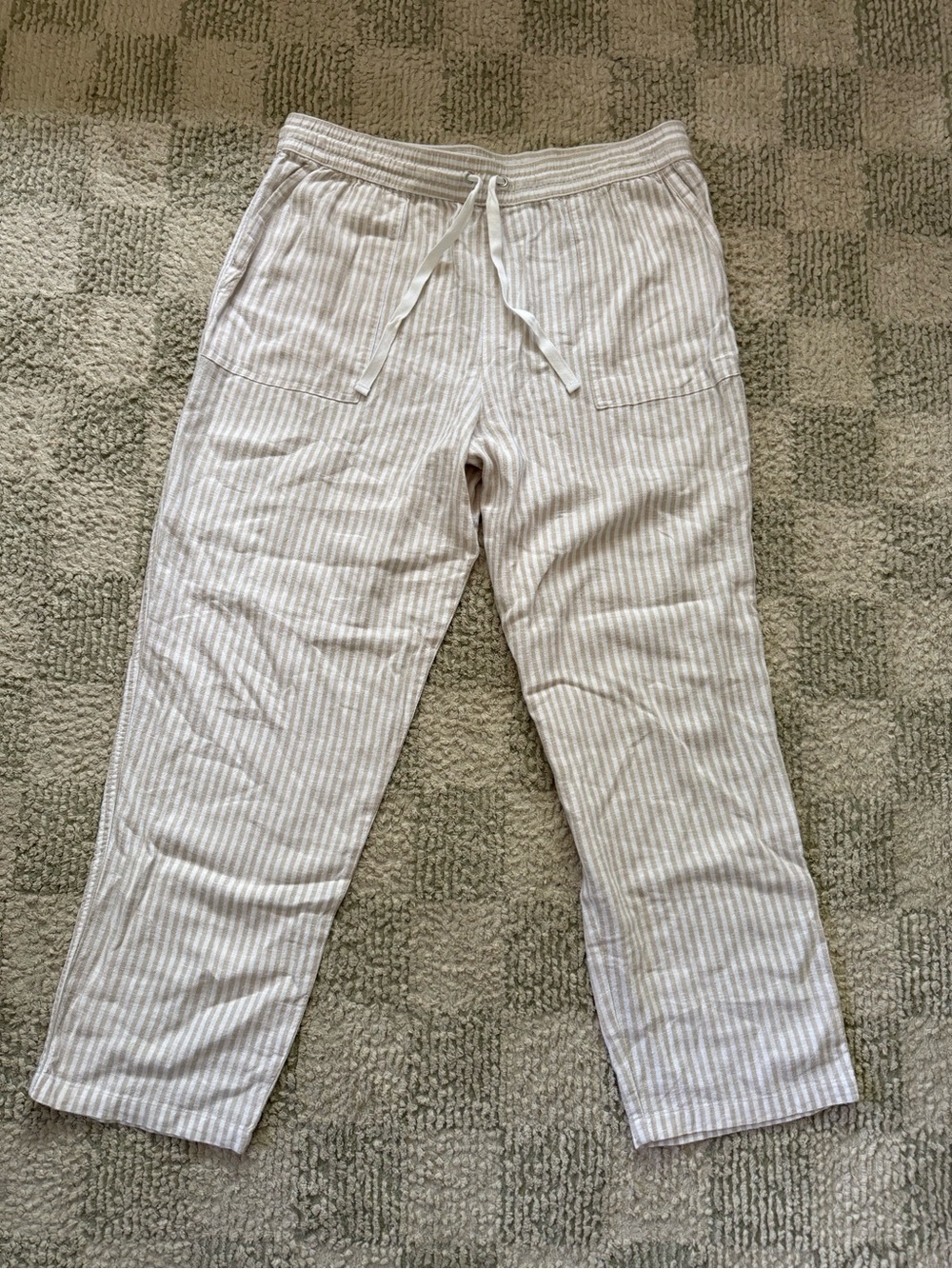 Women’s Linen-Blend Drawstring Pants - Light Beige Stripe